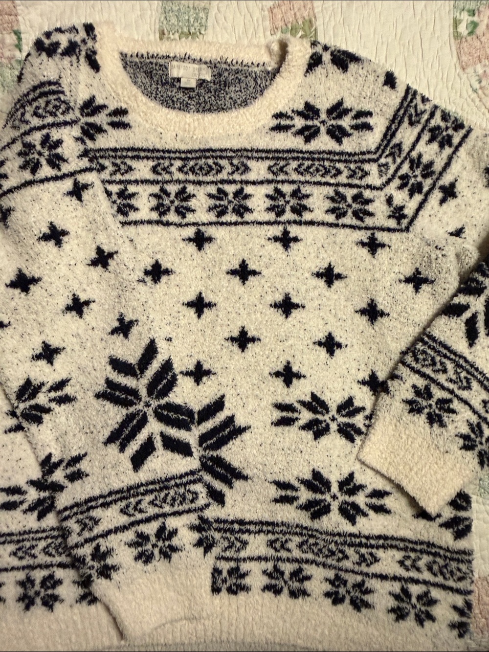 Barefoot Dreams Cream & Black Nordic Snowflake Crewneck Sweater